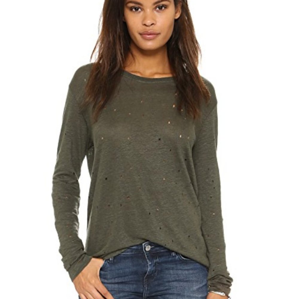 IRO  Green Marvina Linen Long Sleeve Top Size Medium